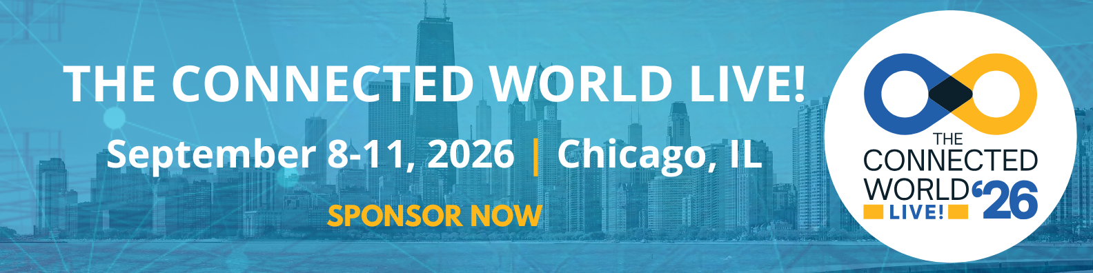 The Connected World LIVE 2026 banner for the September Connectbase conference at Marriott Marquis Chicago